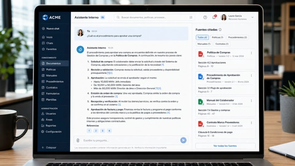 Asistente de IA interno para equipos — consultas sobre documentación interna